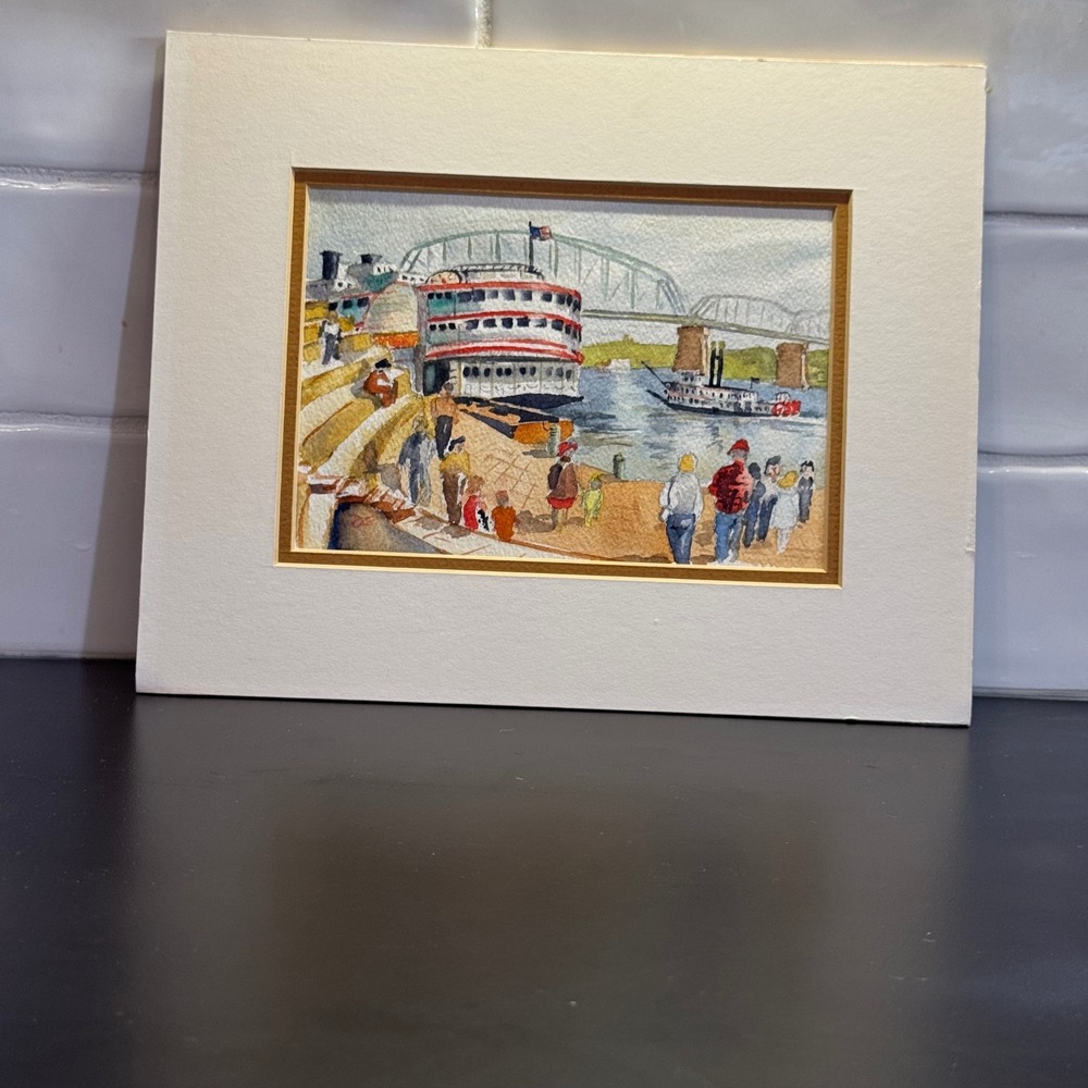 Don Sanders Watercolor Art Print 10x8 Multi Tall Stacks 1988 Signed Steamboat